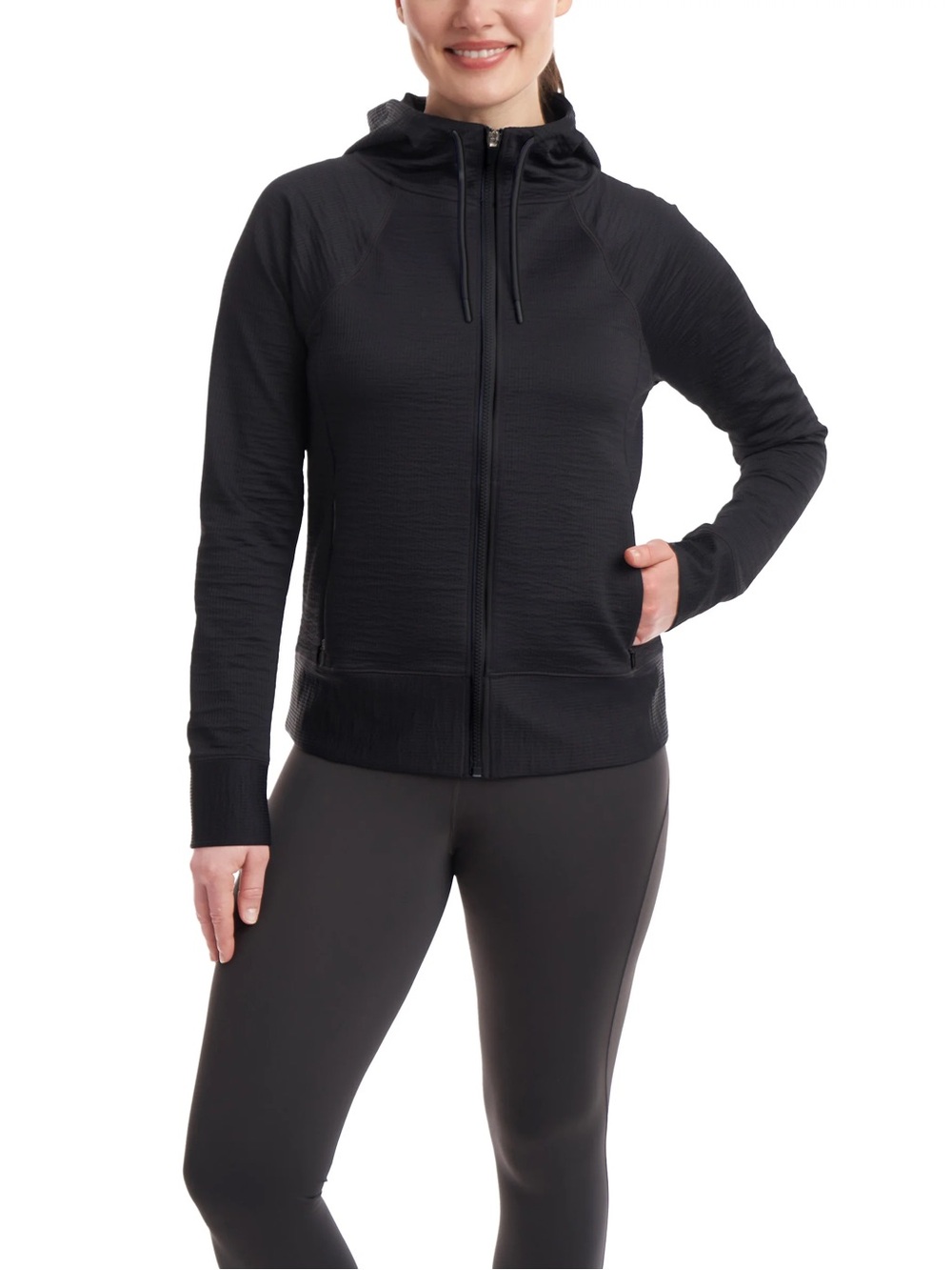 Kirklands Black Textured Full-Zip Hooded Jacket M